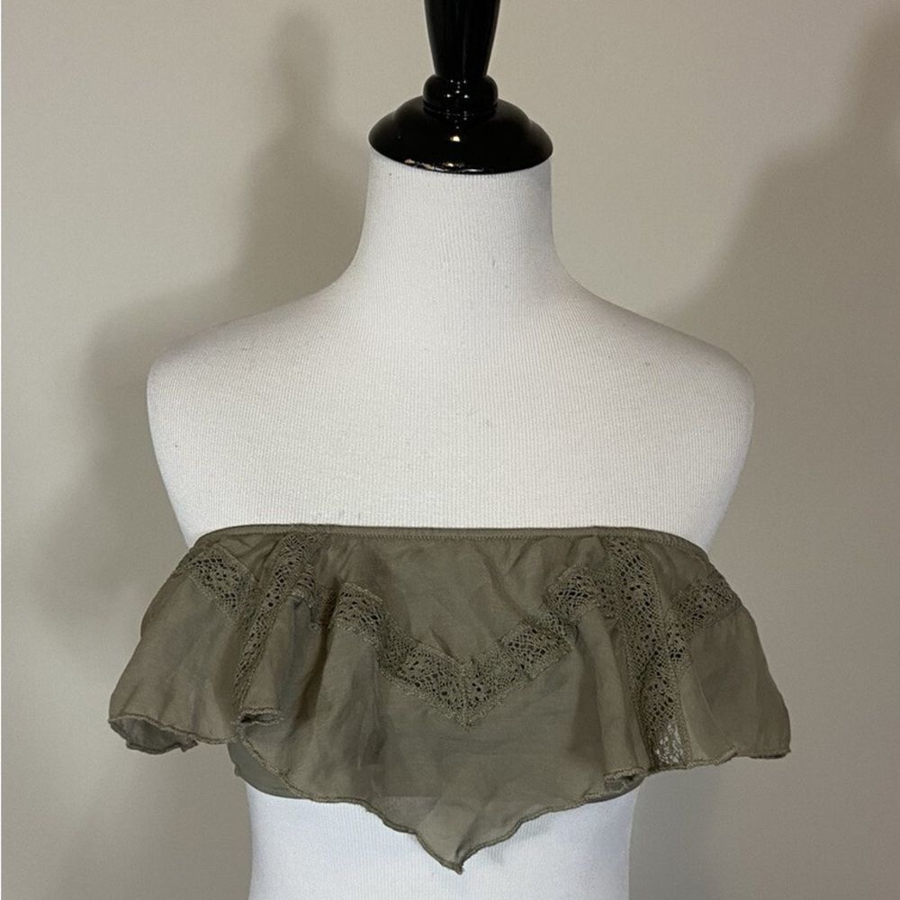 Victoria’s Secret Olive Green Off Shoulder Ruffle Crop Top Lace Trim W Straps L